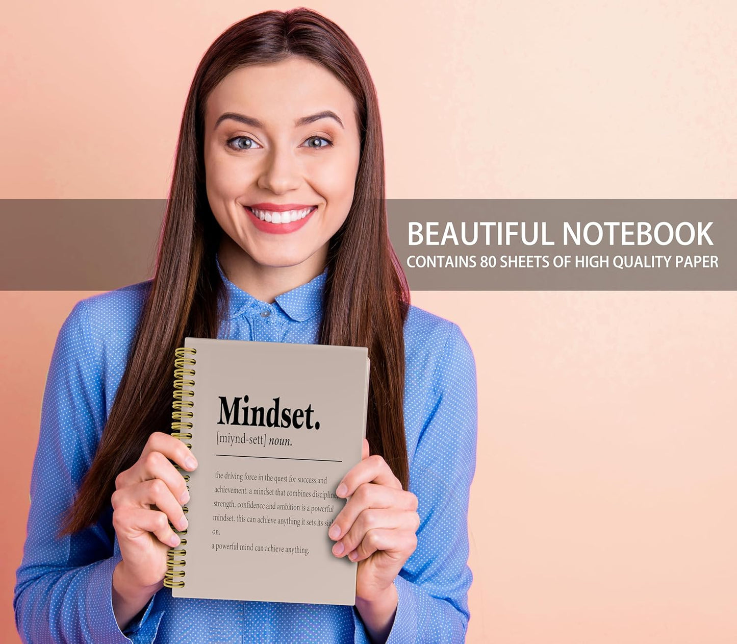 Knibeo Mindset Inspirational Notebooks Journal - Anti Anxiety Notebook, 5.5×8.3 Inch Inspirational Spiral Bound Notebook with 164 Pages, College School Supplies(Tawny)