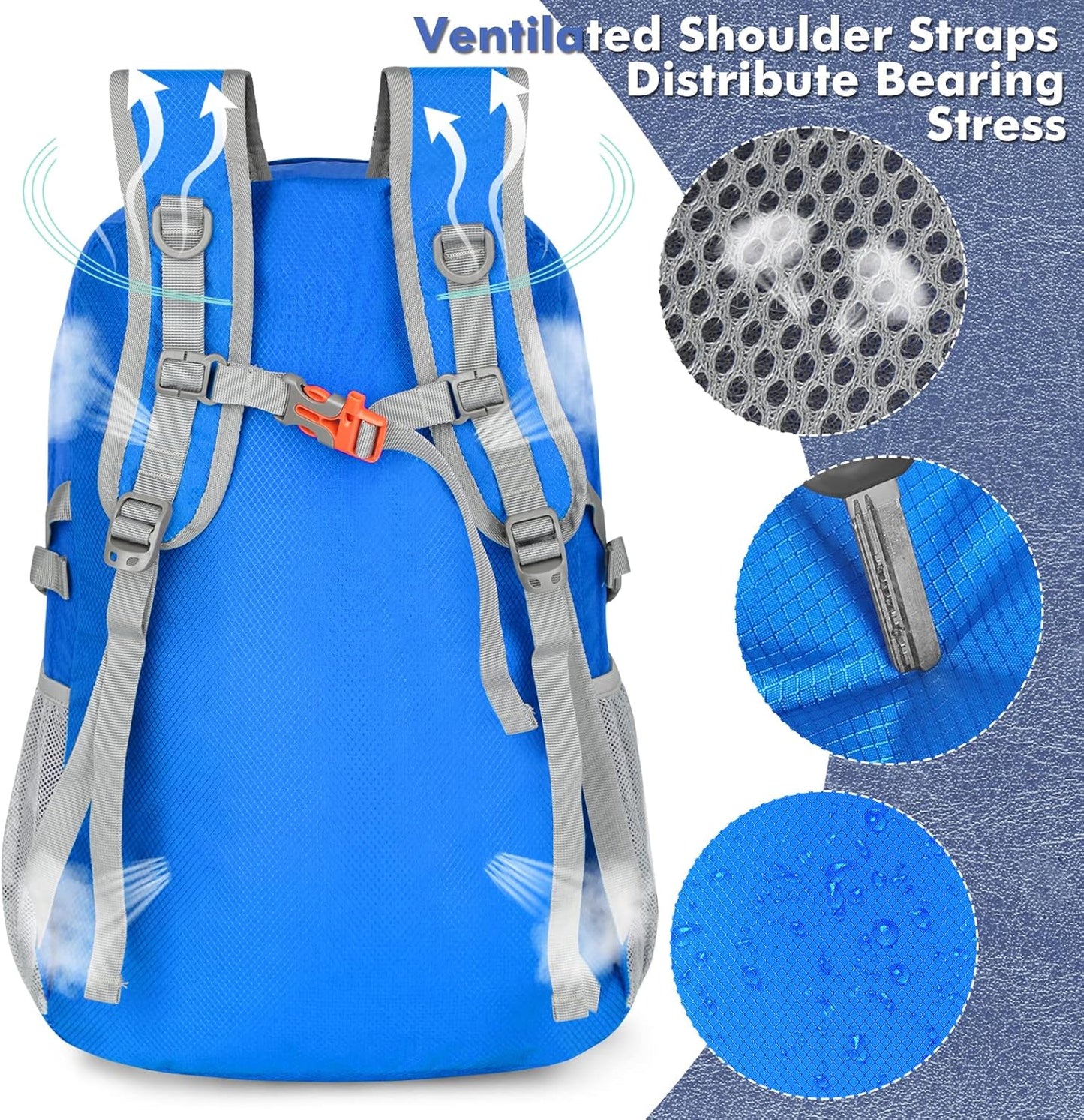 ZOMAKE Lightweight Packable Backpack 30L, Foldable Hiking Backpacks Water Resistant Compact Folding Daypack for Travel(Dark Blue)