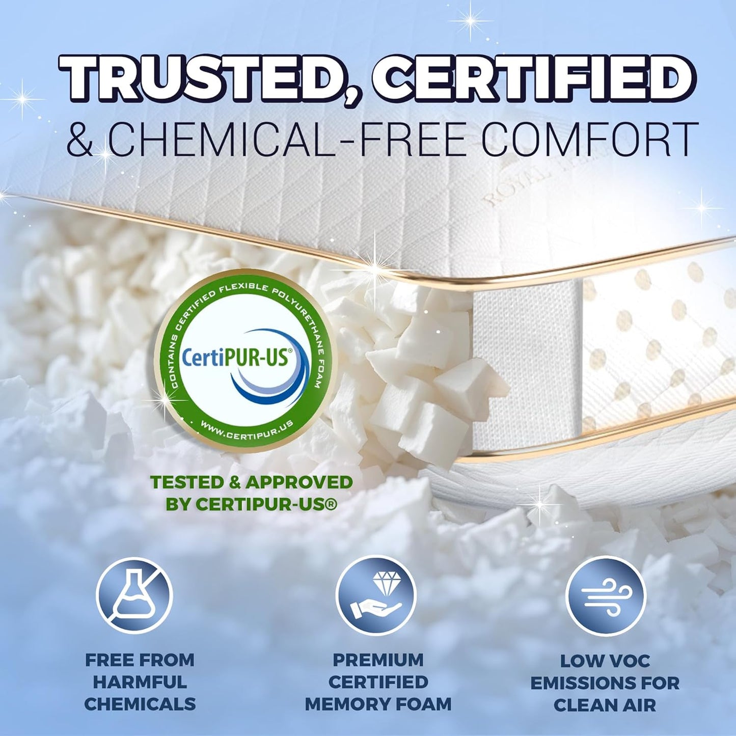 Royal Therapy Queen Memory Foam Pillows 2-Pack - Shredded Memory Foam Pillow for All Sleep Positions - Medium Firm Pillow with Adjustable Loft, Bamboo Rayon Cover, CertiPUR-US, Oeko-TEX Certified