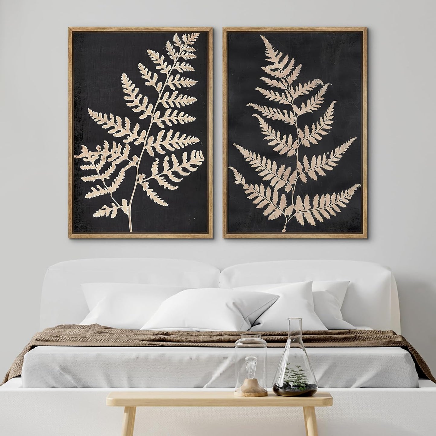 SIGNWIN Framed Canvas Print Wall Art Vintage Fern Leaf Silhouettes Natural Botanical Rustic Illustrations Modern Art Decorative Contemporary for Living Room, Bedroom, Office - 24"x36"x2 Natural