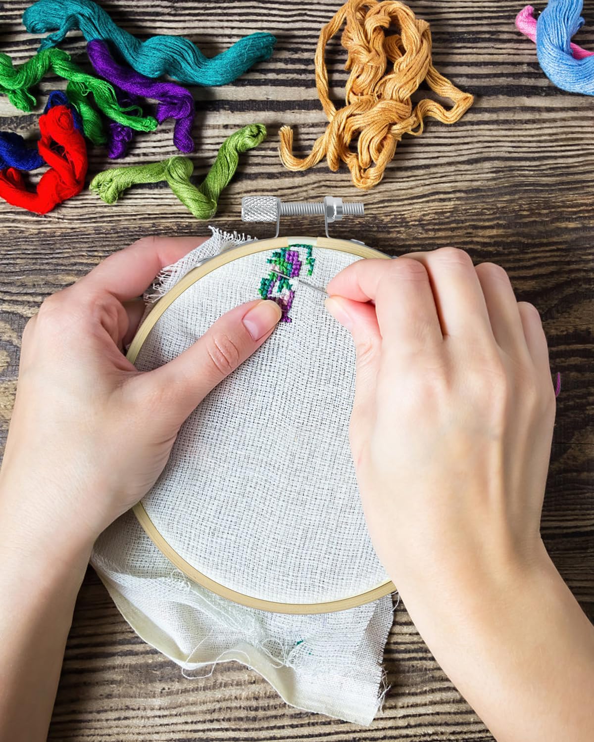 TINDTOP 8 Pieces 3 Inch Embroidery Hoops, Bamboo Frame Circle Cross Stitch Hoop Ring Embroidery Hoops Set for Embroidery and Cross Stitch