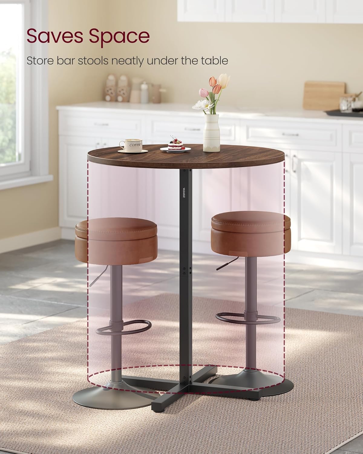 VASAGLE Round Cocktail Table, High Top Bar Pub Table with Metal Frame and Cross Base, for 2-3 People, Modern, Easy to Assemble, 23.6 x 41.1 Inches, Natural Walnut ULBT361K01V1