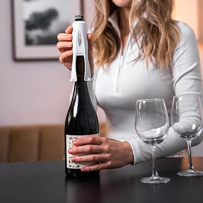 Cork Pops Legacy Wine Opener Built-in 4-Blade Foil Cutter Safe Cork Removal, Effortless Push Button Use, Needle Guard for Safety, Low-Pressure Cartridge Opens Up To 60 Bottles