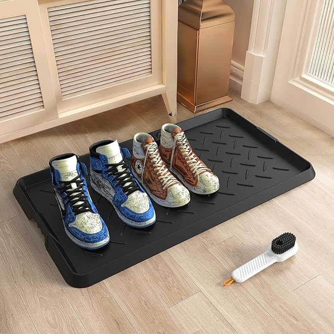 Heavy Duty Boot Trays Natural Rubber Shoe Mat Tray for Entryway with Shoes Brush Large Boot mat Tray Multi-Purpose for Indoor or Outdoor