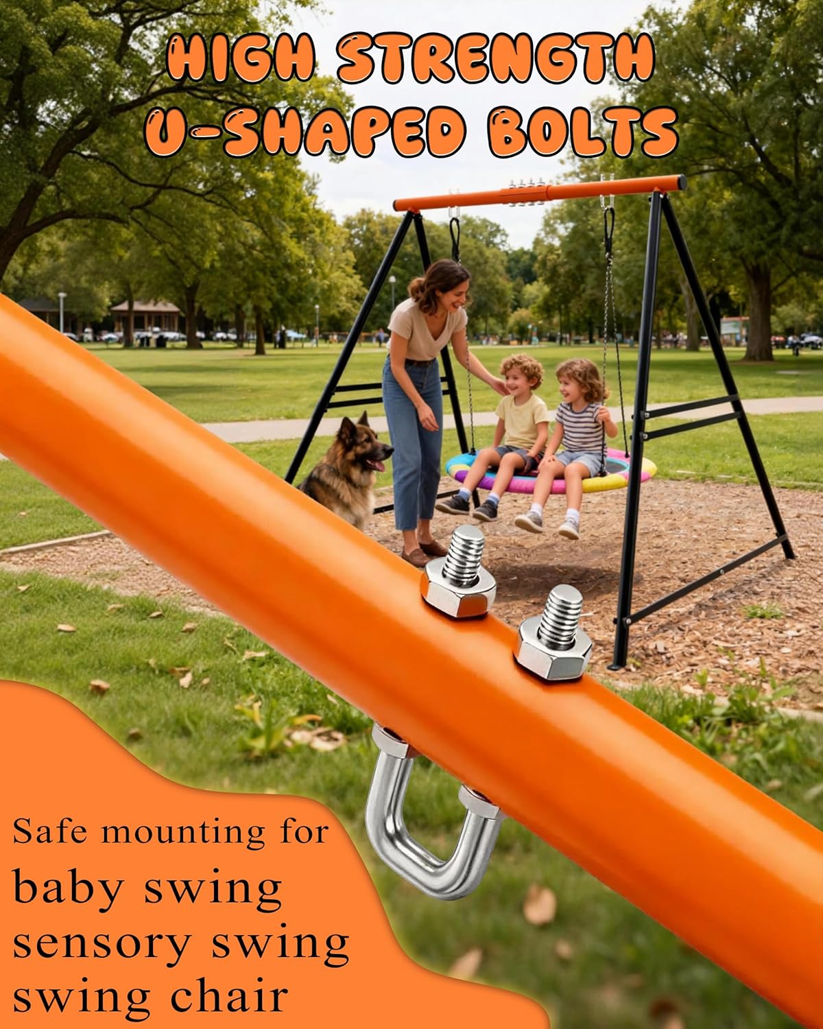 Porch Swing Stand Frame for Both Kids and Adults,440Lbs Heavy-Duty Metal A-Frame for Swing Sets for Backyard (Frame Only) (Orange)