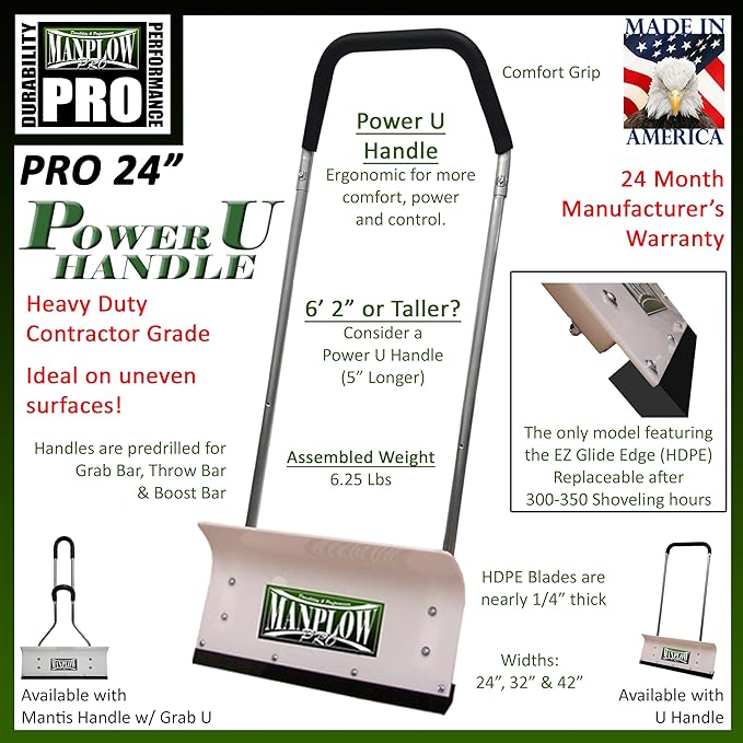 MANPLOW PRO Snow Pushers (PRO with Power U Handle Upgrade, 24")