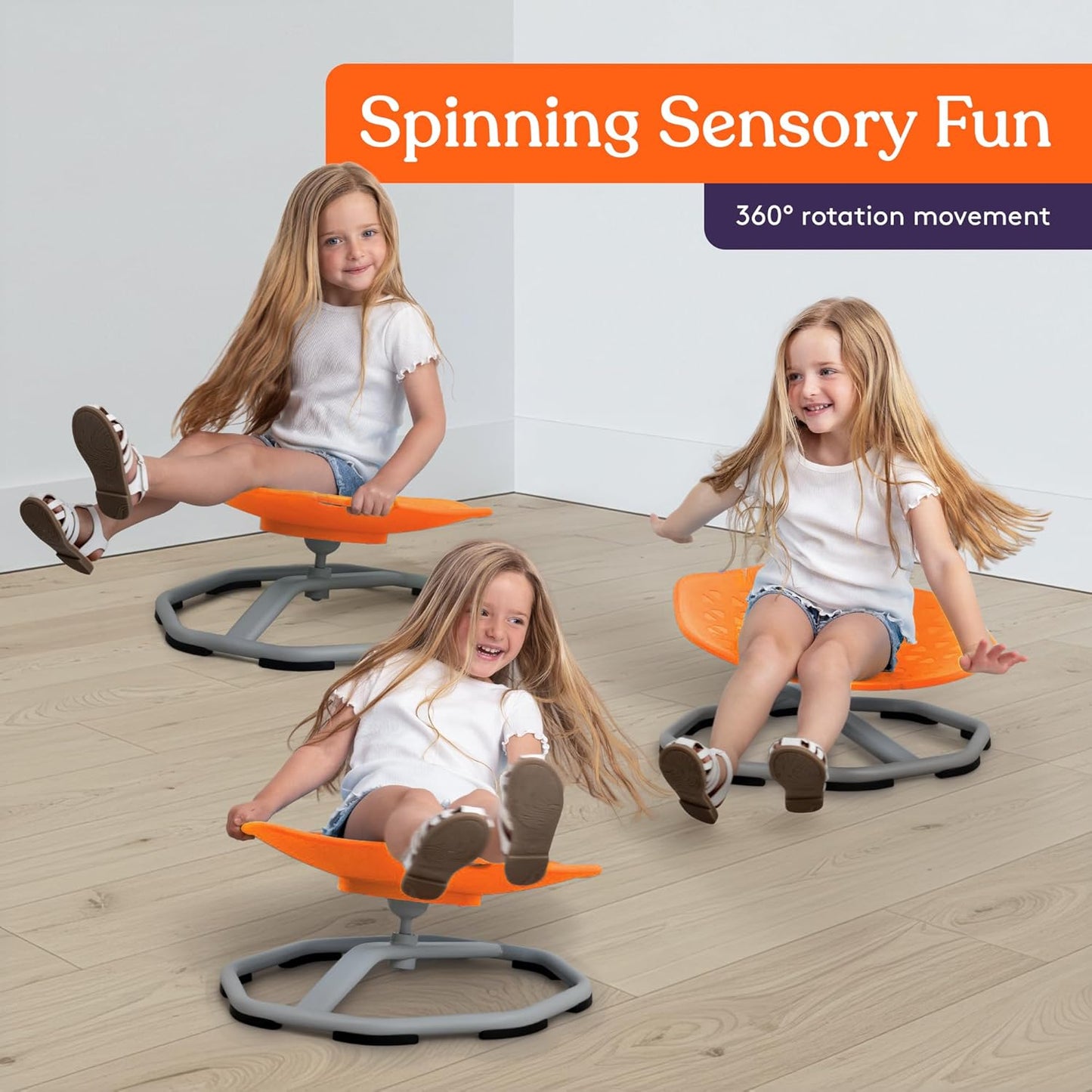 Special Supplies Spinning Chair for Kids- Versatile Kids Sit and Spin Sensory Chair for Training Body Coordination - Sensory Swivel Chair for Playroom, Bedroom, or Nursery (Orange)