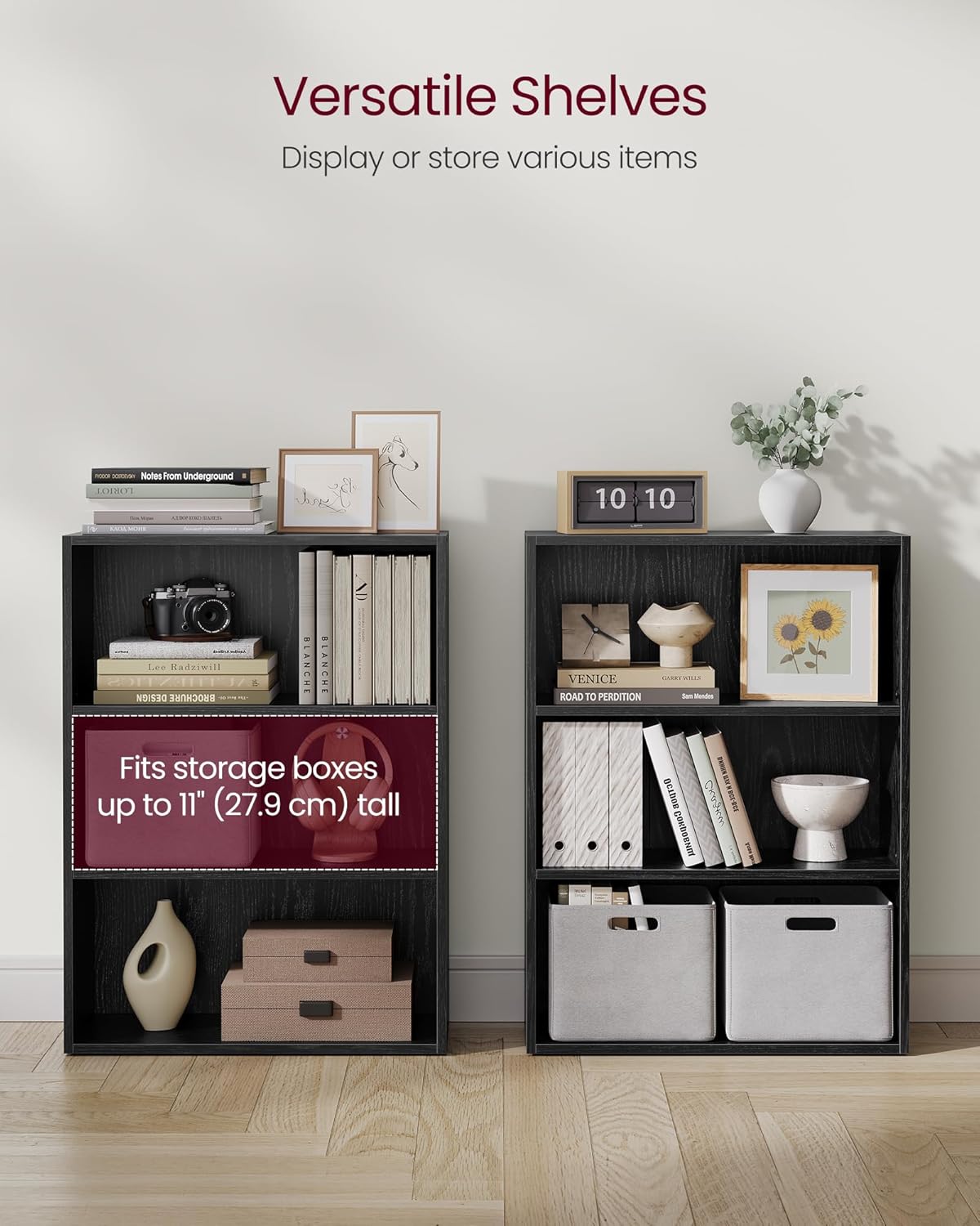 VASAGLE Custos Collection - Bookshelf, 3-Tier Bookcase, Book Shelf, Open Storage Shelf, 9.4 x 23.6 x 32 Inches, for Living Room, Home Office, Dinning Room, Ebony Black ULBC163T56