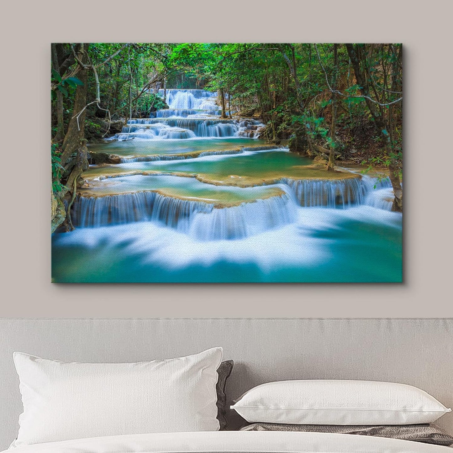 wall26 Canvas Print Wall Art Cascading Forest Waterfall Landscape Nature Wilderness Photography Modern Art Rustic Scenic Colorful Multicolor for Living Room, Bedroom, Office - 16"x24"