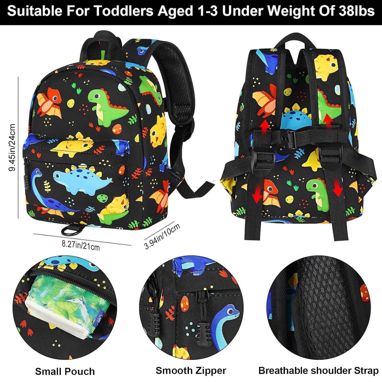 Accmor Toddler Backpack Leash, Cute Kids Backpack with Anti Lost Wrist Link, Mini Child Backpack Leash Baby Walking Harness for Travel, Small Dinosaur Backpack Tether for Boys Ages 1-3
