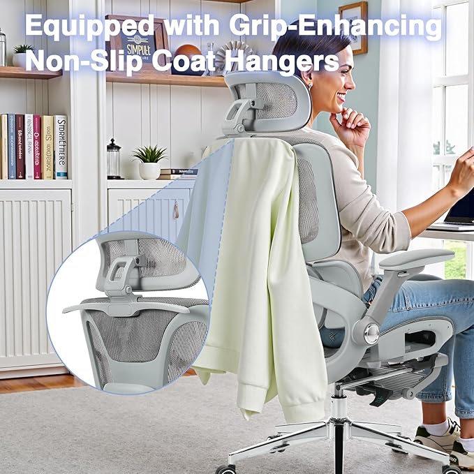 Ergonomic Mesh Office Chair with 4D Armrests, High Back Desk Chair Computer Gaming Chairs with Footrest, Adjustable 3-Zone Dynamic Lumbar Support, Ergonomic Office Chair with Wheels, Gray