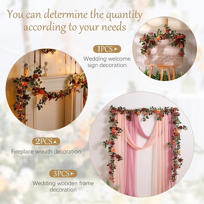 5FT Terracotta Artificial Flower Garland Fall Floral Garland Burnt Orange Arch Rose Vine for Wedding Ceremony Party Backdrop Decor Arch Flowers Mantel Table Centerpieces Decorations