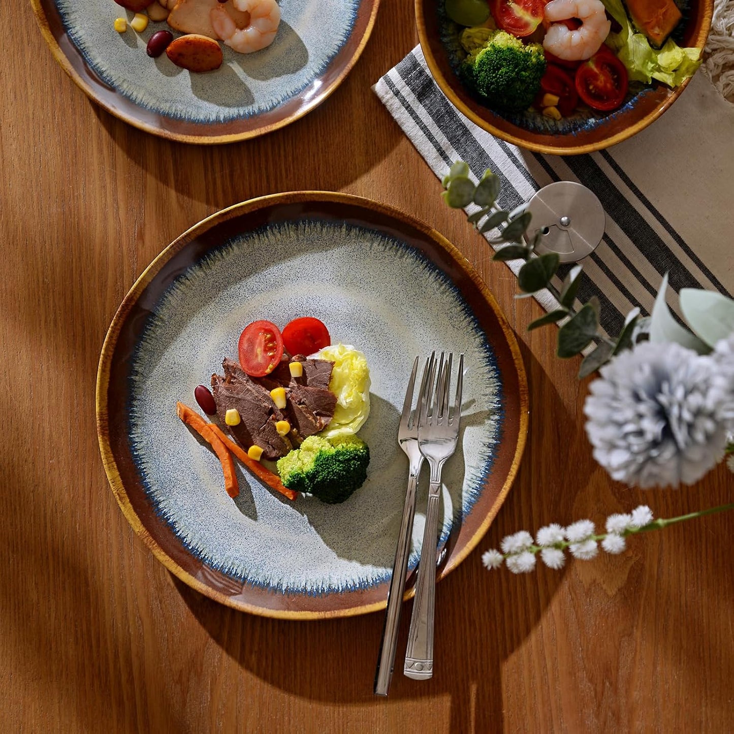 Melamine Dinnerware Sets,12Pcs Plate and Bowl Set,Unbreakable and Lightweight Dish Set,Great for Camping and RV,BPA free,Dishwasher Safe(Sandy Brown)