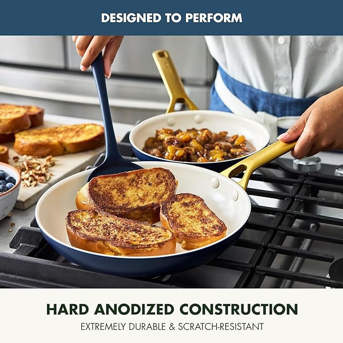 GreenPan Nonstick Reserve Pro 10” & 12” Frying Pan Set, NSF Certified Ceramic, Hard Anodized PFAS-Free Skillets, Stainless Steel Handles, Oven & Dishwasher Safe, Twilight Blue