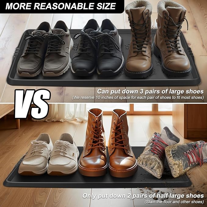 Azadx Heavy Duty Boot Tray Large Shoe Mat Tray for Entryway Multipurpose Shoe Trays for Entryway Indoor Mats Durable Waterproof Rubber Mud Mat Trays for Front Door Non Slip Shoes Mats 16x32 Inch