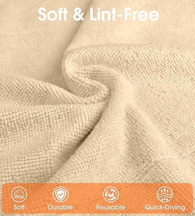 Microfiber Cleaning Cloth Roll–100 Pack, Tear Away Microfiber Towels, Reusable, Washable, Scratch-Free, Kitchen Towels for Car, Home, Kitchen, Glass, Dishes (Wheat Beige)
