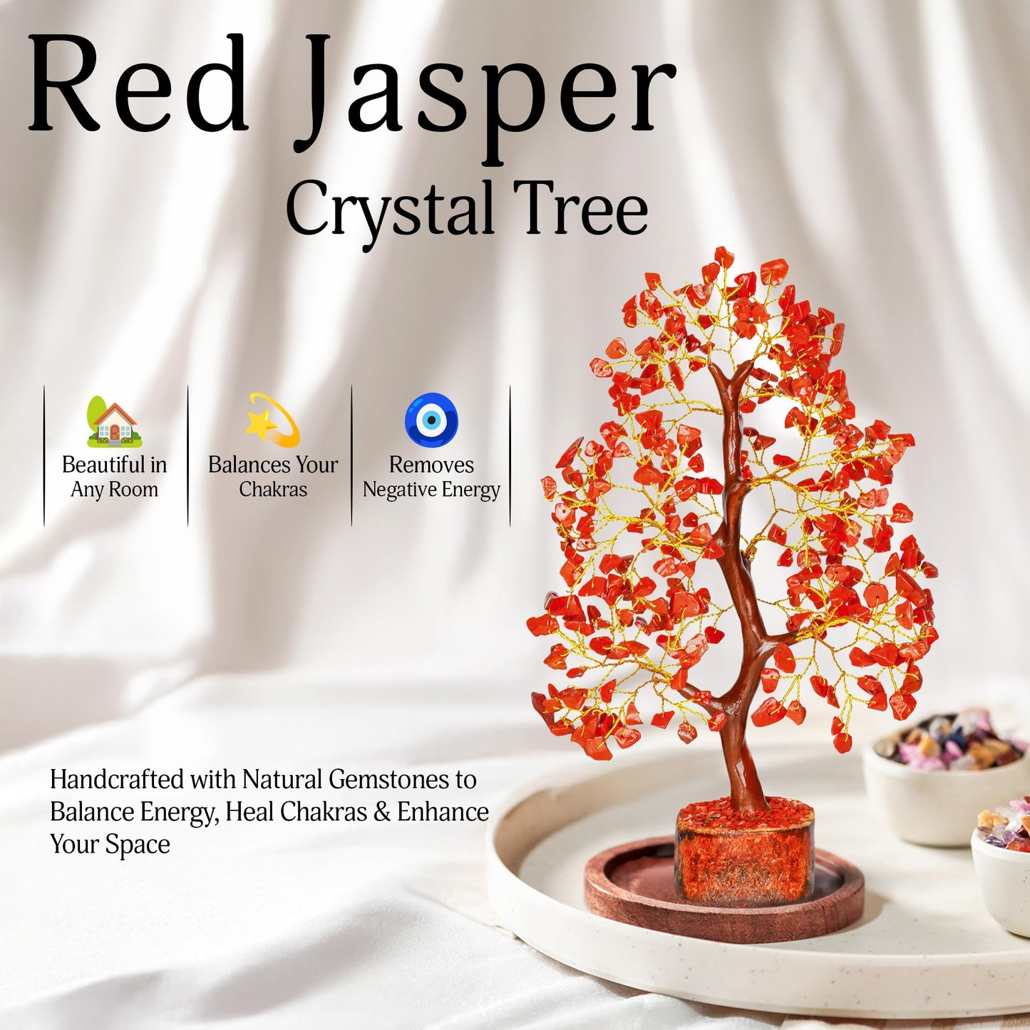 YATSKIA Red Jasper Crystals - Crystal Tree of Life - Gemstone Tree - Spiritual Items - Meditation Room Decor - Spiritual Decor - Reiki Gifts - Good Luck Charms - Metaphysical Gifts