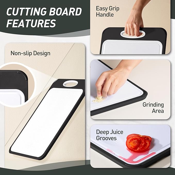 2 in 1 Stainless Steel Cutting Board with Handle Chopping Best Non Toxic Cutting Boards 2 Sided Cutting Boards for Kitchen Butcher Board Best Hardwood Kitchen Counter Organic Vegetable Meat BBQ Kit