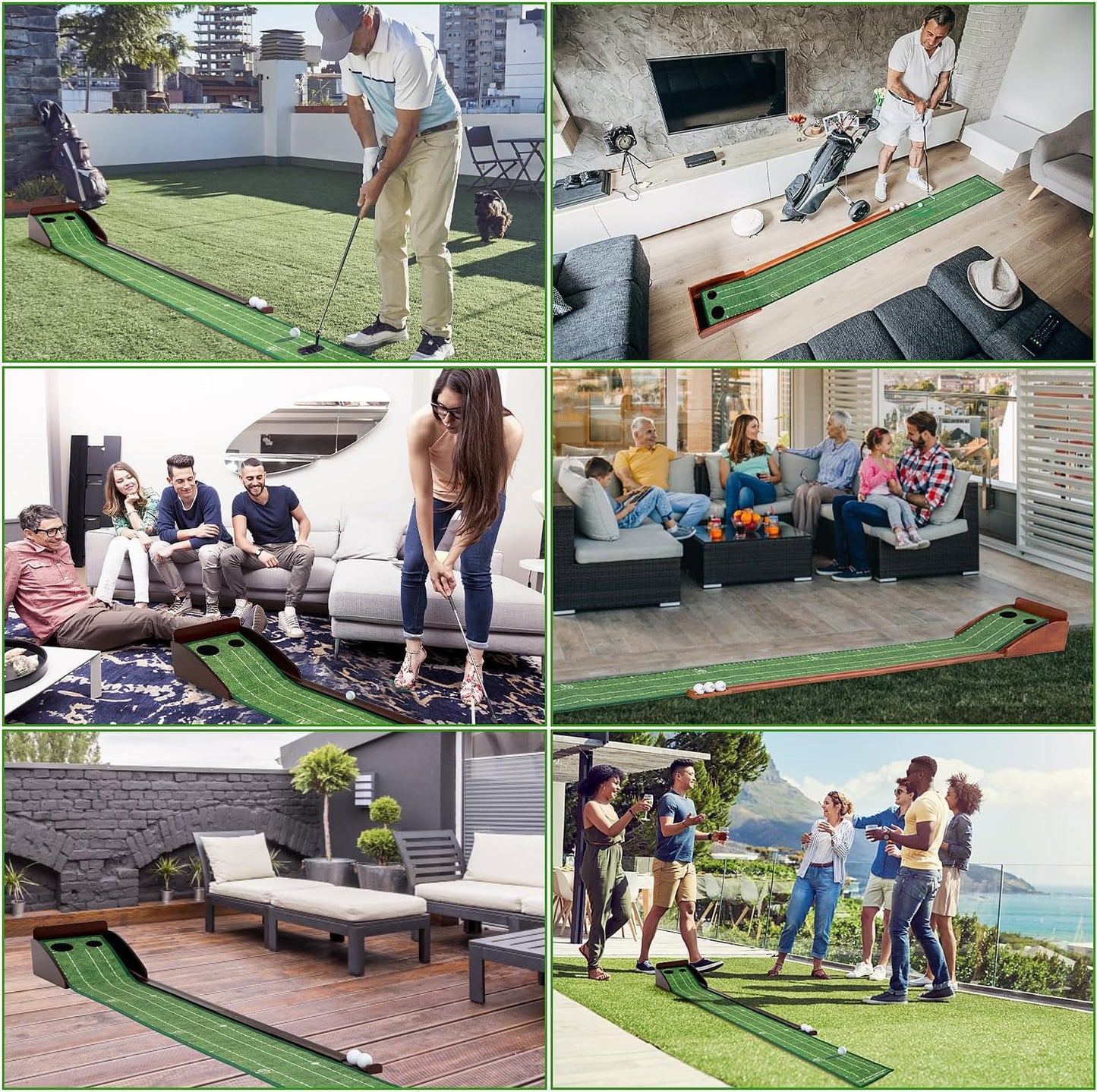 Putting Green Portable Indoor Putting mat，Includes Putting Practice Ball, Wrinkle-Free Mat, and Solid Wood Construction,Office, Living Room, Golf Gift