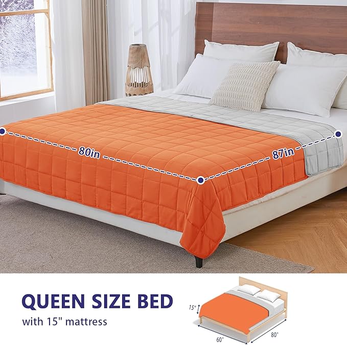 King Size Weighted Blanket for Adults (30 lbs, 80” x 87”, Orang) Cooling Heavy Blanket for Sleeping Perfect for 290-310 lbs, Breathable Blanket for Adults & Couple All Season, Machine Washable