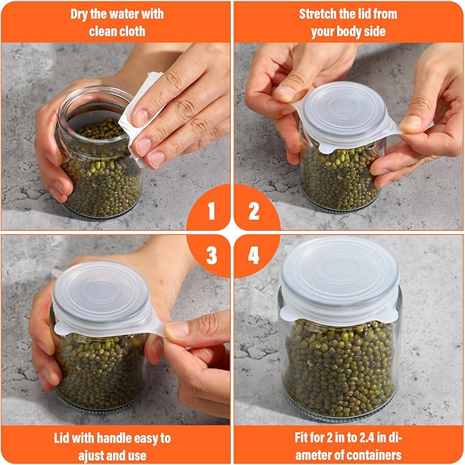 Sibba 8 PCS Small Stretch Silicone Can Lids Expandable Reusable Jar Covers Fits to 2 Inch to 2.4 In Container Lid Keep Food Fresh & Reduce Waste, Kitchen Food Storage Covers for Jars Cans Cups Bottles