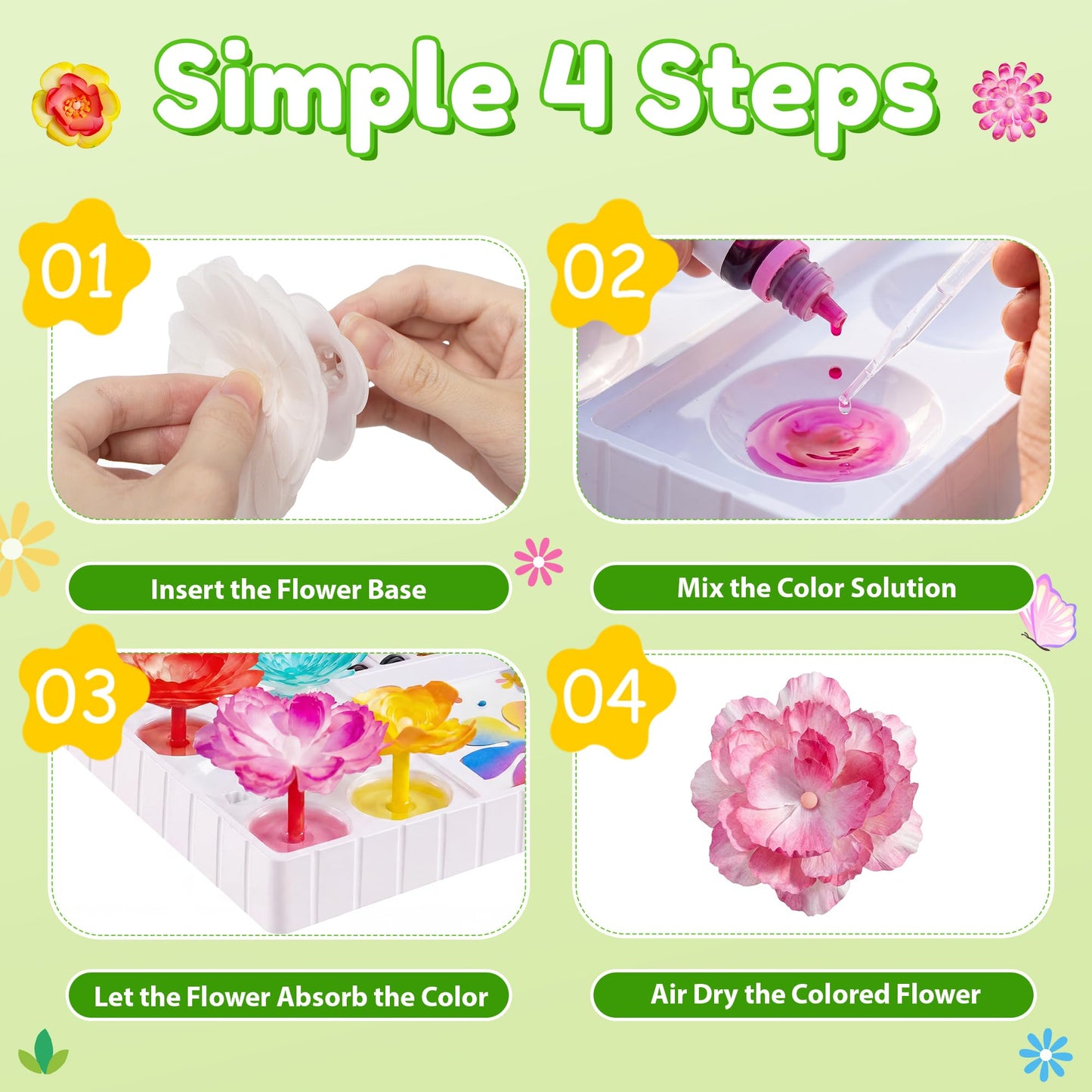 Kiditos Magic Flower Craft Kit for Girls, DIY Color Changing Flower Bouquet Craft & Science Kit, Arts & Crafts STEM Toy, Creative Birthday Gift for Kids Ages 6+