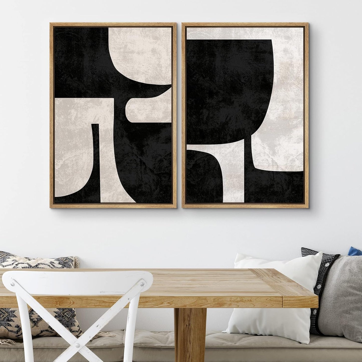 SIGNWIN Framed Canvas Print Wall Art Set Mid-Century Black Polygon Variety Abstract Shapes Illustrations Modern Art Decorative Contemporary for Living Room, Bedroom, Office - 24"x36"x2 Natural