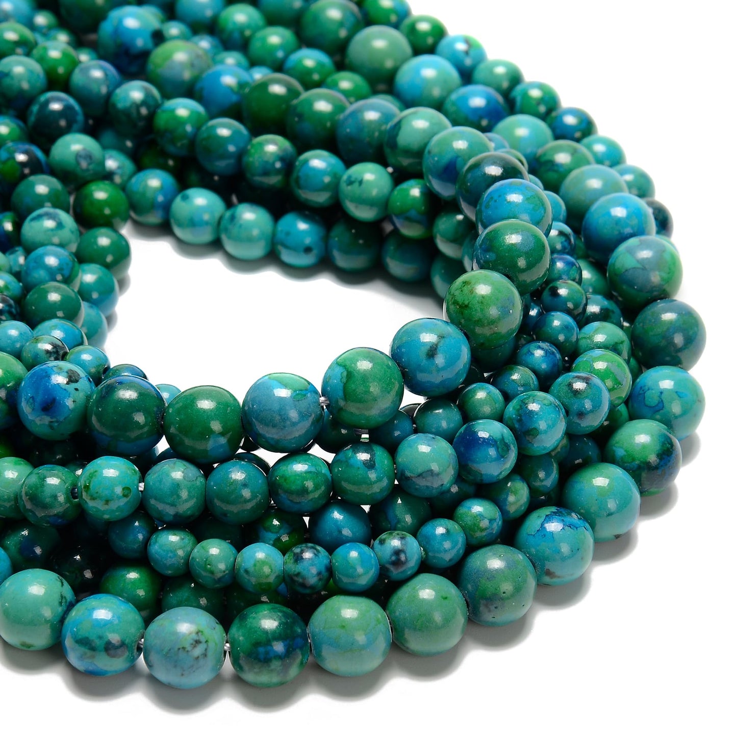 Land Long 120pcs(2 Strand/Set) 6mm Azurite Gemstone Beads with Healing Power, Smooth Round Energy Stone Beads for Jewlery Bracelets Earrings Making DIY