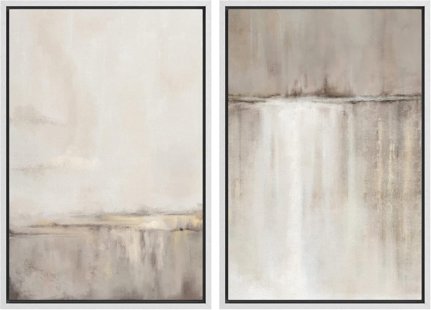 SIGNWIN Framed Canvas Print Wall Art Set Grunge Duotone Tan Landscape Abstract Shapes Illustration Modern Art Decorative Nordic Chic Relax/Zen for Living Room, Bedroom, Office - 16"x24"x2 White