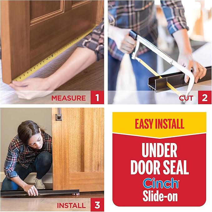 M-D Building Products Vinyl Cinch U-Shape Door Bottom Seal, Slide-On Weatherstripping Draft Stopper, Easy to Install, Fits 36” x 1-3/4” Doors, Fills 3/8”- 3/4” Gaps, 43339, White 2 Pack