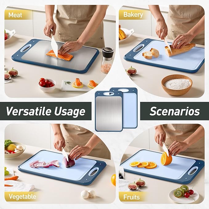 2 in 1 Stainless Steel Cutting Board with Handle Chopping Board Big Meat Butcher Block Kitchen Stuff Accessories New Home Essential First Department Must Haves Gadget Thing Housewarming Hostess Gift