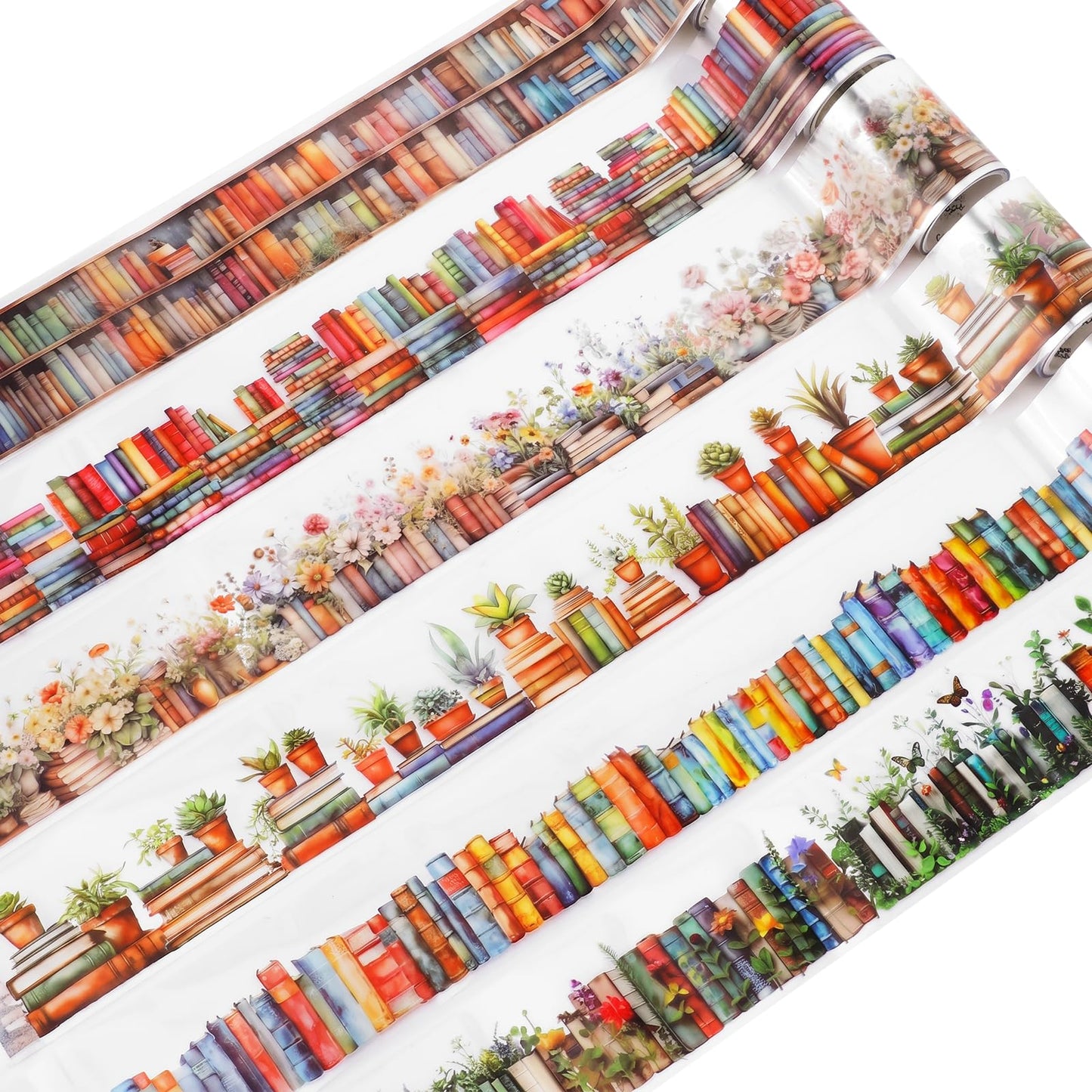 6 Rolls Book-Themed PET Tape, PET Tape Stickers for Journaling, Library and Nature-Inspired Floral washi Stickers Book Journal Supplies for DIY Crafts, Gift Wrapping, Scrapbooking and Journaling