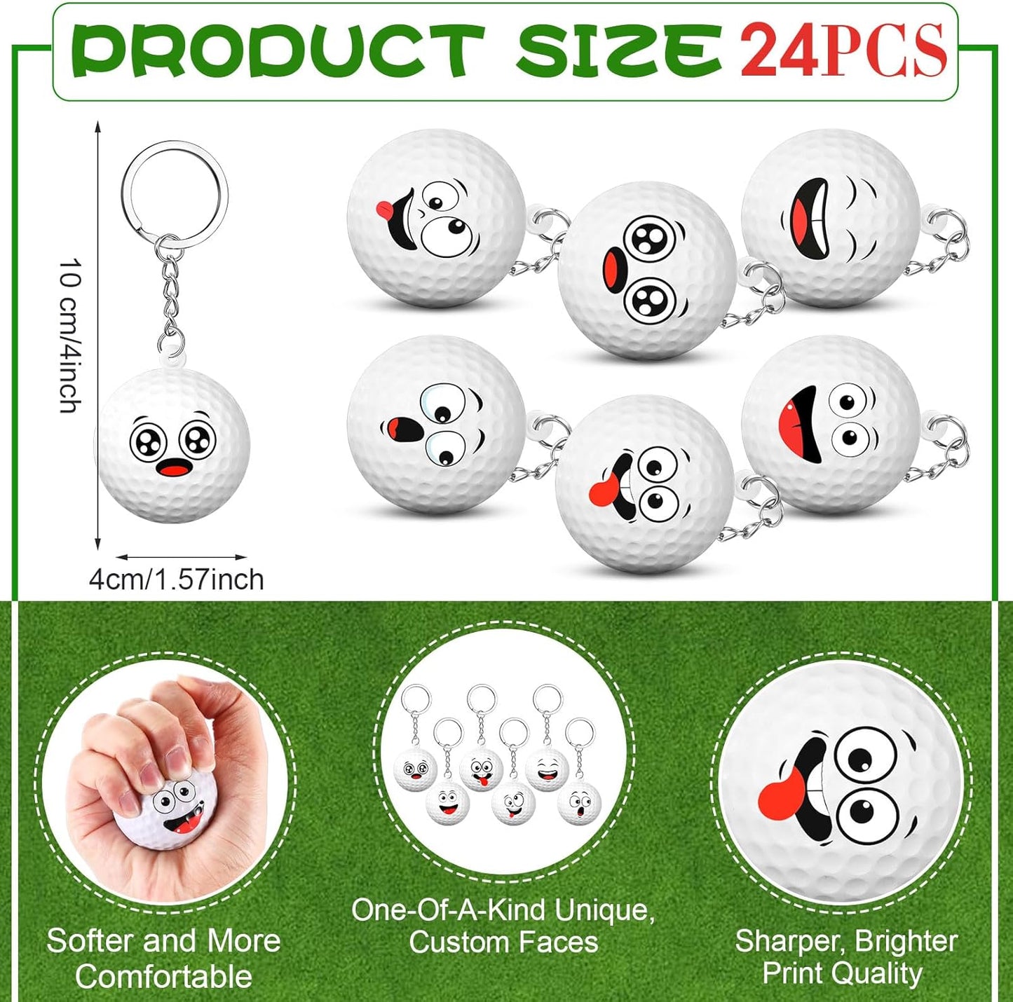 30 Pcs Golf Party Favors Sports Party Supplies for Boys Girls Funny Mini Face Stress Ball Keychains Cute Relief Balls for Golf Lovers Team Prizes Anxiety Relief Sport Favors