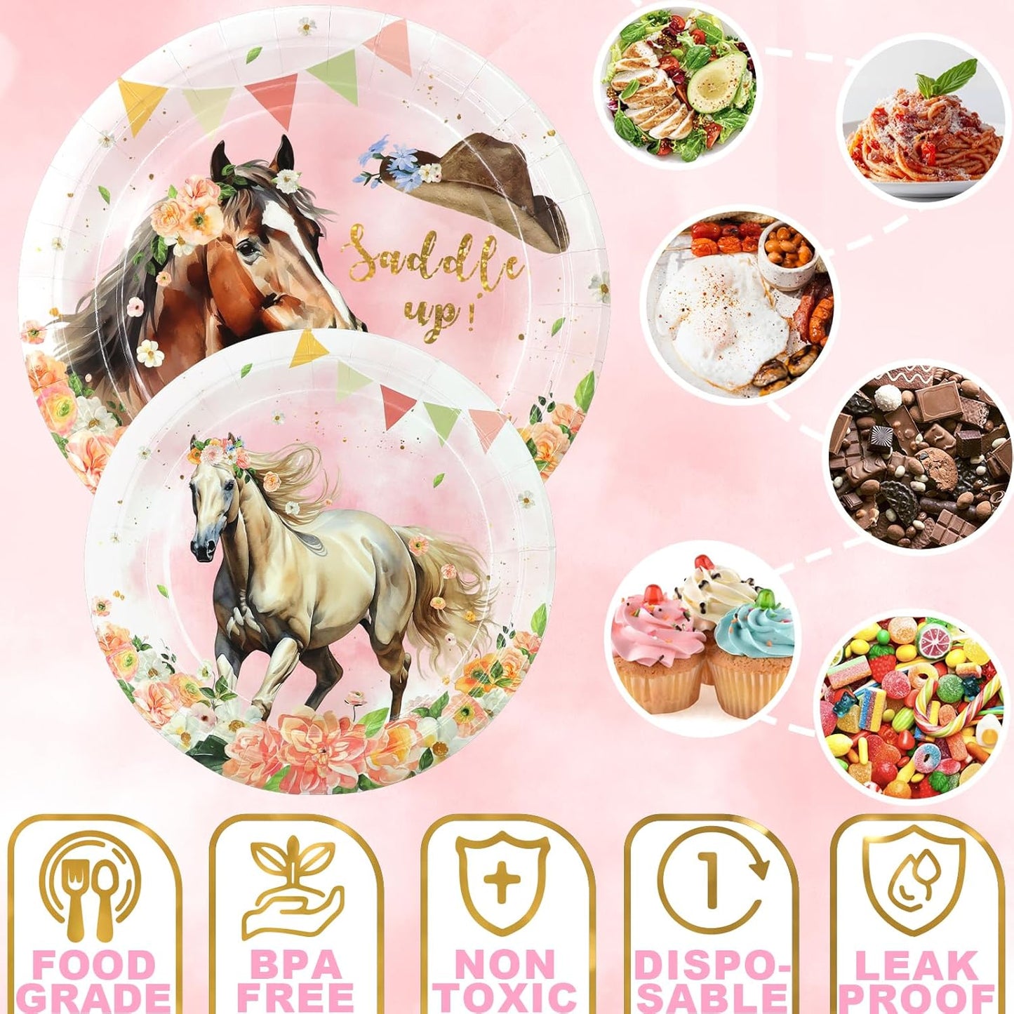 Girl Horse Party Decorations Set - Fun Horse Party Plates, Napkins, and Forks for an Exciting Celebration - Disposable Horse-Themed Party Supplies for Birthdays and Events