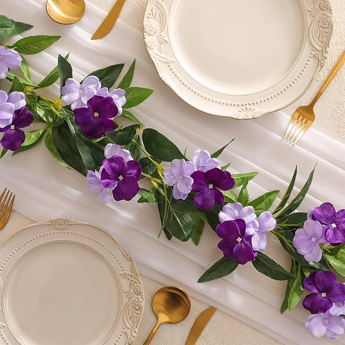 Floweroyal 4 Pack Artificial Flower Garlands 15.8FT Fake Impatiens Vines Silk Flowers Hanging Impatien Ivy for Wedding Arch Party Home Garden Wall Decor (Purple)