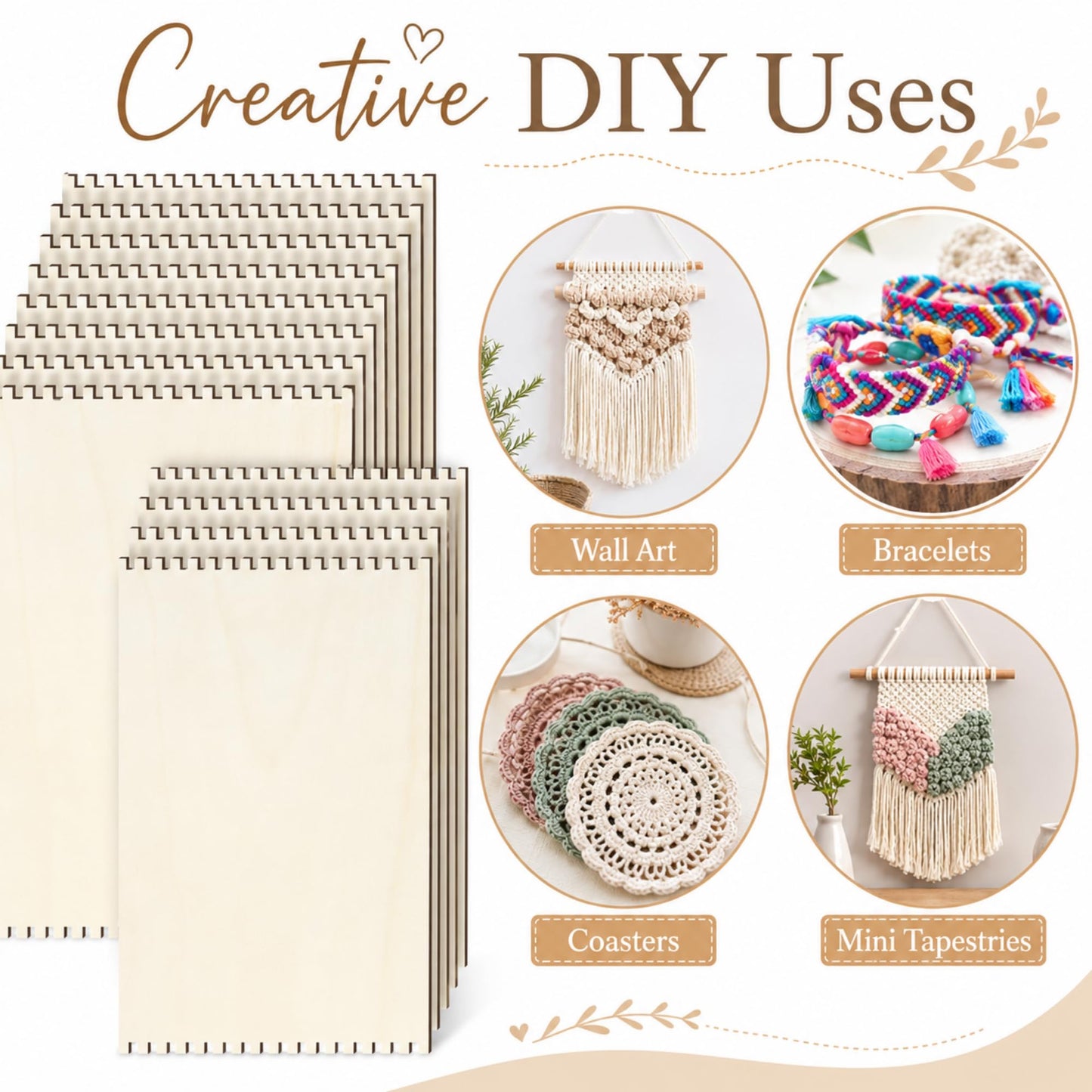 Minatee 18 Pcs Beginners Wooden Loom Notched Weaving Loom Basket Weaving Tools for Kids Adult Art Craft Activity Jewelry Motor Skills Crochet Knitting Sewing Teaching Educational, 6 x 9 in