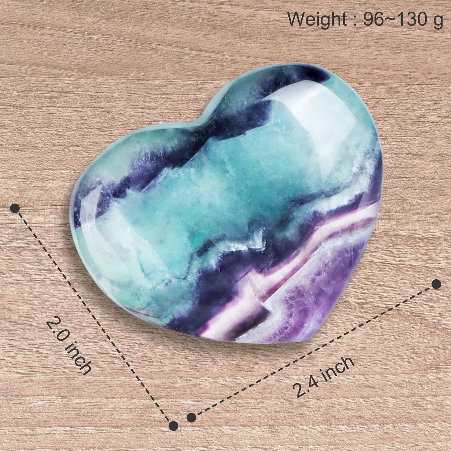 SMQ 2.4 Inch Rainbow Fluorite Crystal Heart Shaped Worry Stone for Anxiety Hand Carved Polished Gemstone Love Pocket Palm Chakra Stones Gifts for Balancing Reiki Healing