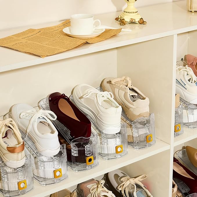 Shoe Slots Organizer for Closet, 6 Pack Shoe Stacker Organizer, Shoe Storage Space Savers 50%, 3 Levels Adjustable Shoe Racks for Closet Organization