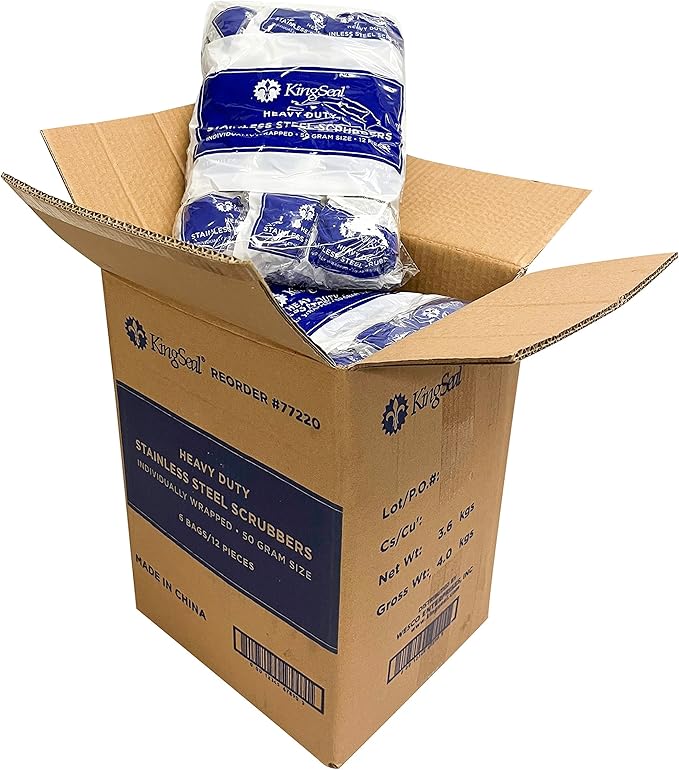 24 Count | KingSeal Stainless Steel Scrubbers, Scrub Pads, Heavy Duty, 50 gram Weight, Individually Wrapped - 2 Packs of 12 Scrubbers