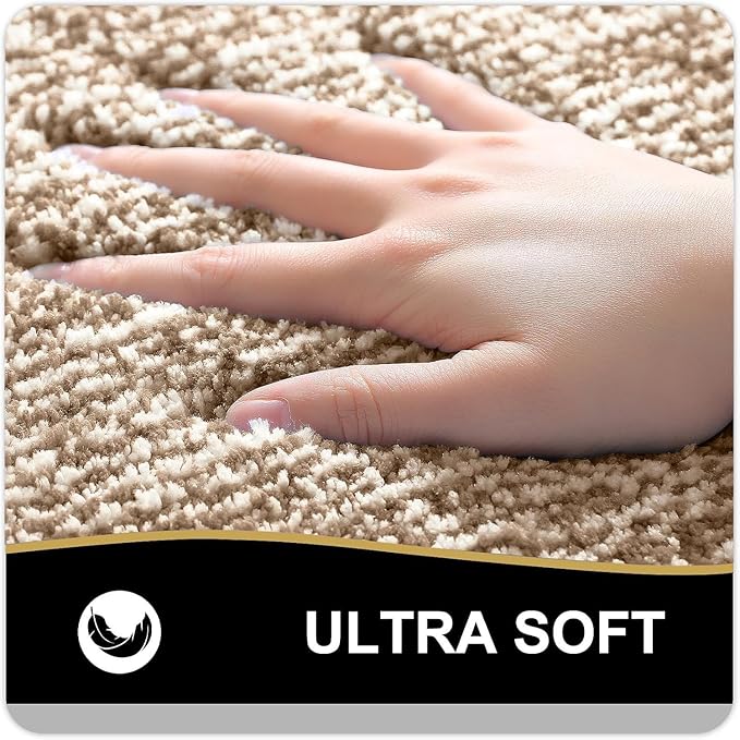 OLANLY Bathroom Rugs 36x24, Extra Soft and Absorbent Microfiber Bath Mat, Non-Slip, Machine Washable, Quick Dry Shaggy Bath Carpet, Suitable for Bathroom Floor, Tub, Shower (Large, Tan)
