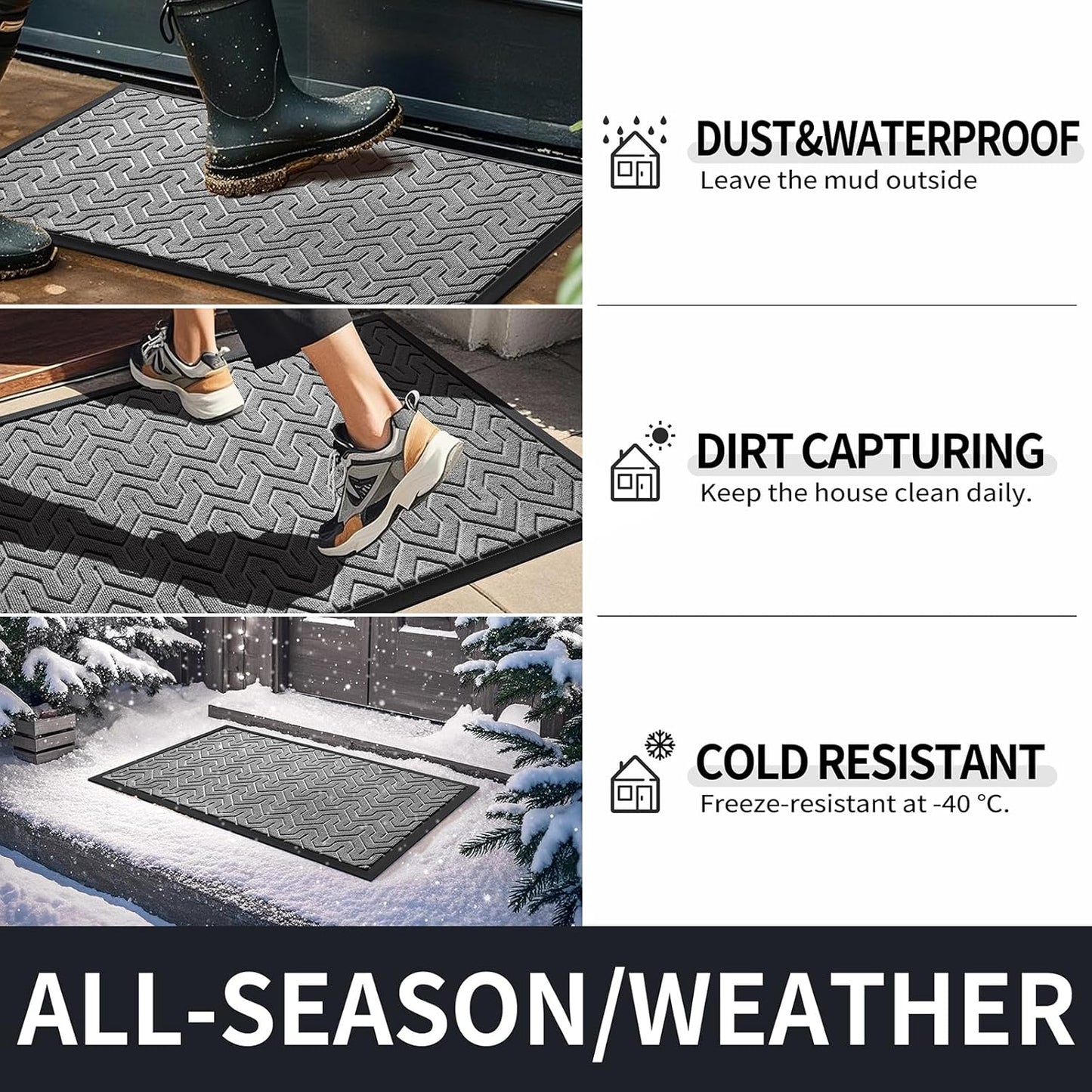 Yimobra Front Door Mat Outside Entrance 29.5x17, Waterproof Heavy Duty Outdoor Mats for Front Door, Non Slip Rubber Entry Mat for Garage Patio Indoor, Grey