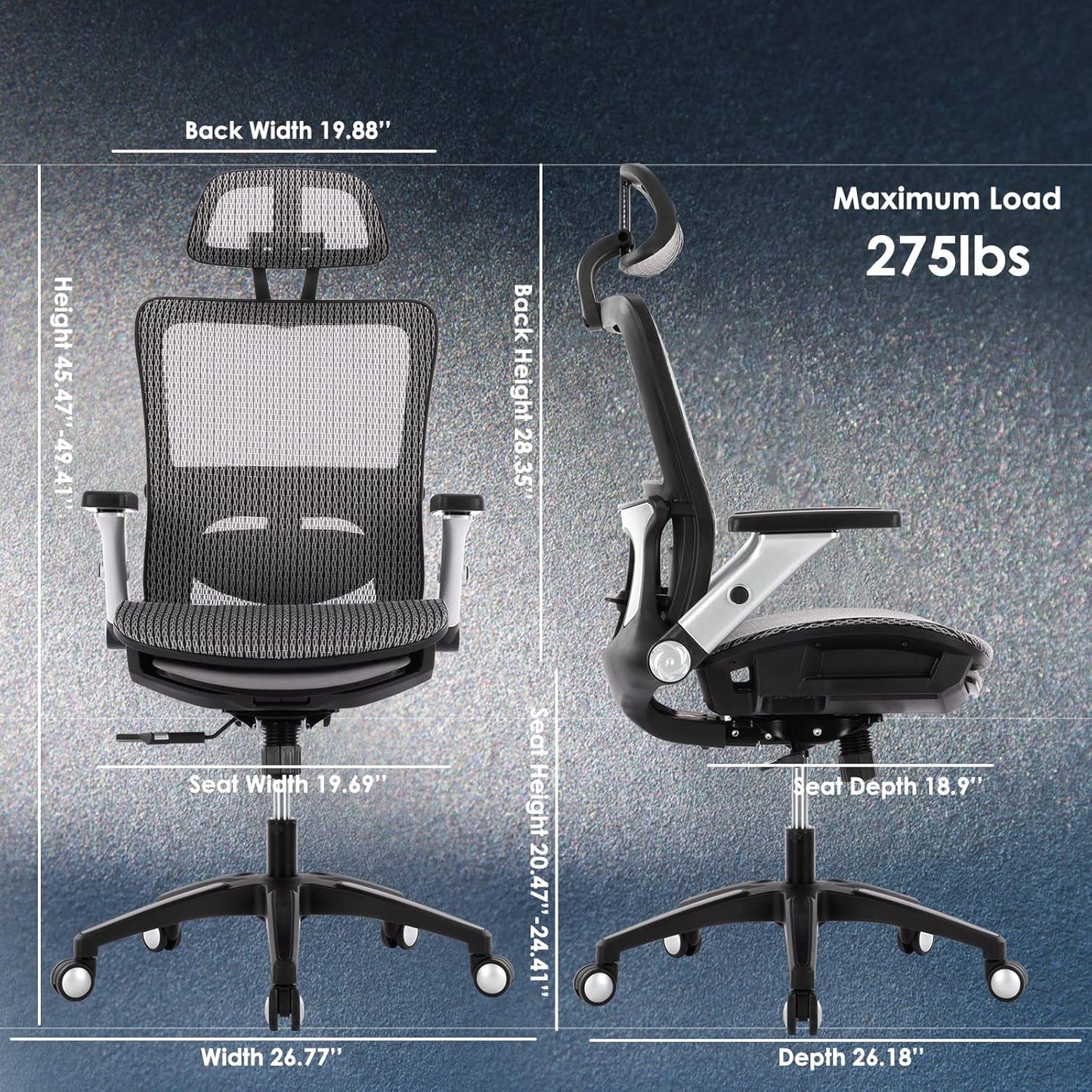 COLAMY Ergonomic Mesh Office Chair with Footrest, High Back Computer Executive Desk Chair with Headrest and 4D Flip-up Armrests, Adjustable Tilt Lock and Lumbar Support-Grey
