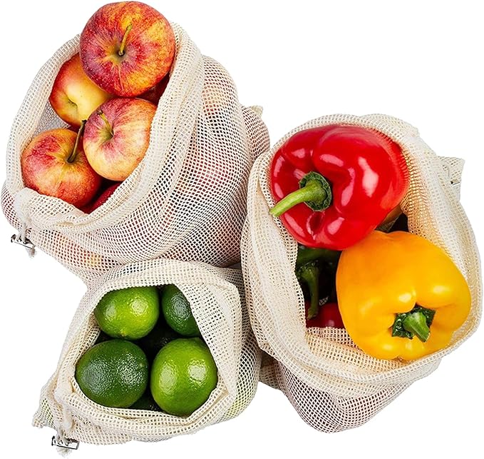 Reusable Organic Cotton Mesh Produce Bags Washable Reusable Grocery Bags Heavy Duty Bag Mesh Bags for Shopping, Vegetables & Fruits (6 Sizes (2L+2M+2S))