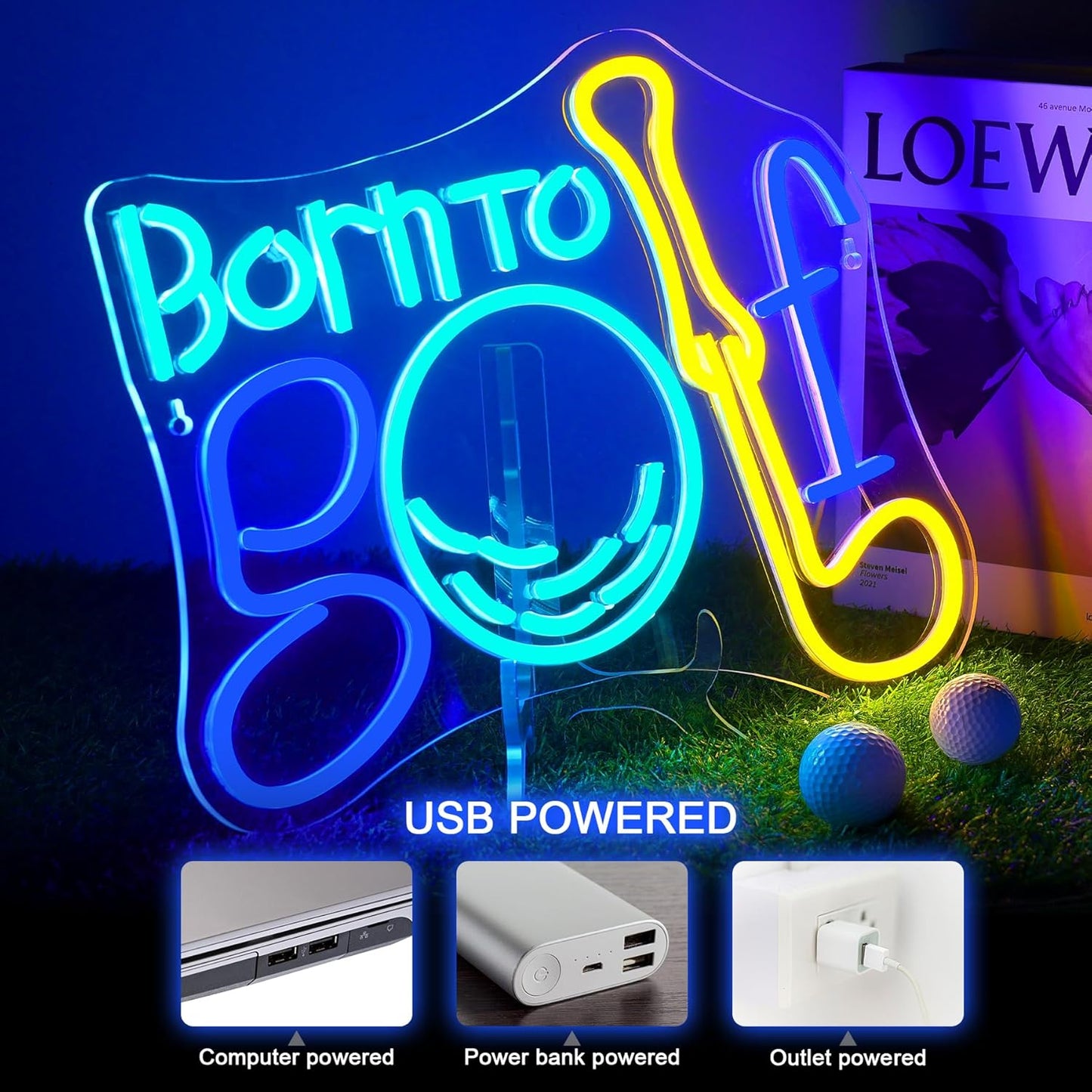 NOSUN Born to Golf Neon Sign Golf Neon Signs for Wall Decor LED Sign Colorful Neon Light Sign Neon Lights with Dimmable Encourage Light for Bedroom Bar Club Apartment Home Party Decor