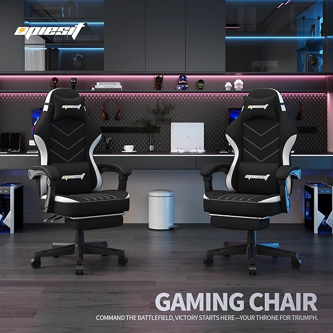 Gaming Chair,Fabric Computer Chair with Pocket Spring Cushion,400 lb Load Capacity,Ergonomic Office Chair with Footrest,Height Adjustable Video Gamer Chair with Lumbar Support (Black)