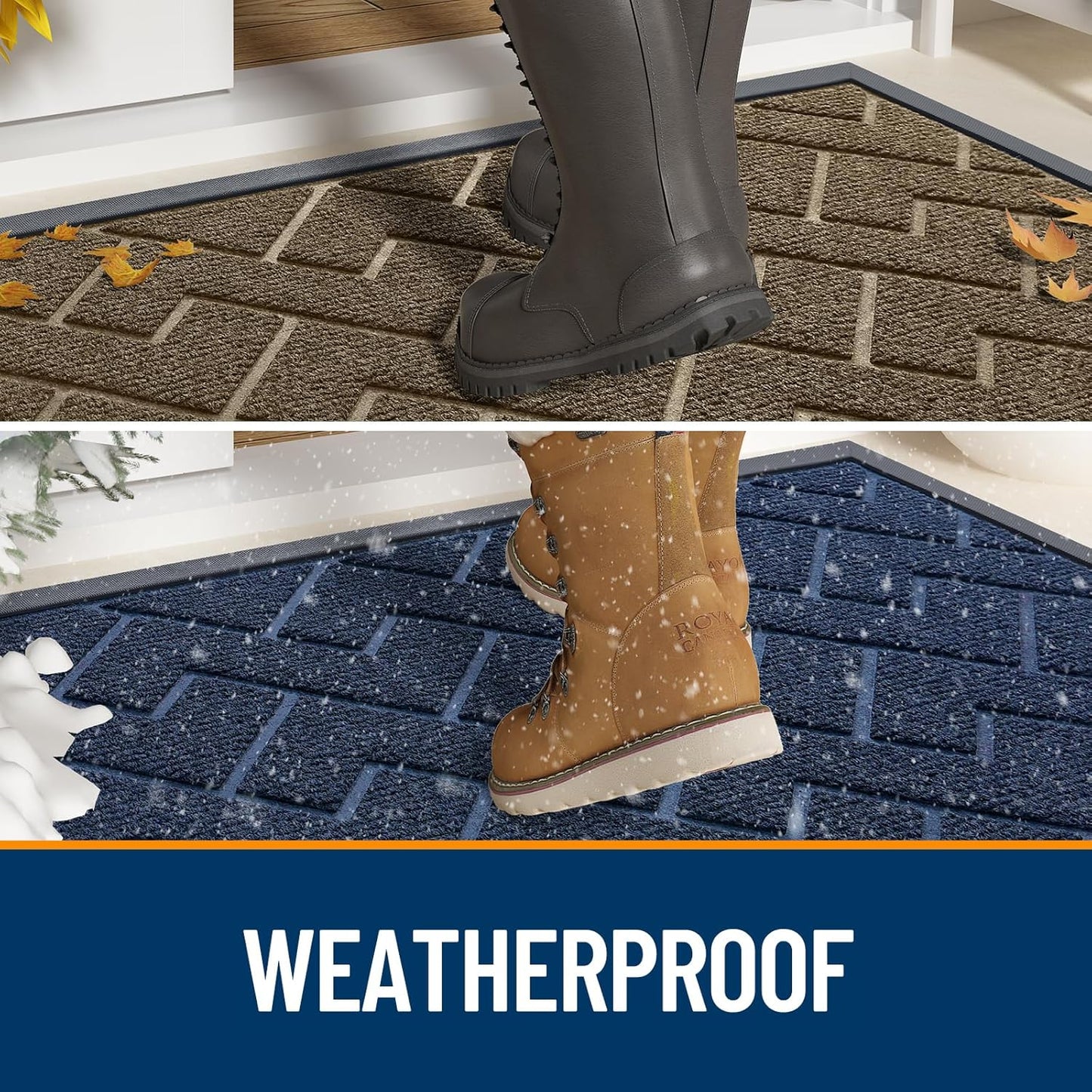 OLANLY Front Door Mat Indoor Outdoor Entrance, Waterproof All-Season, All-Weather Doormat, Sturdy Natural Rubber, Low Profile, Easy Clean Patio Porch Entryway Mat, Herringbone Brick (Green, 47x17)