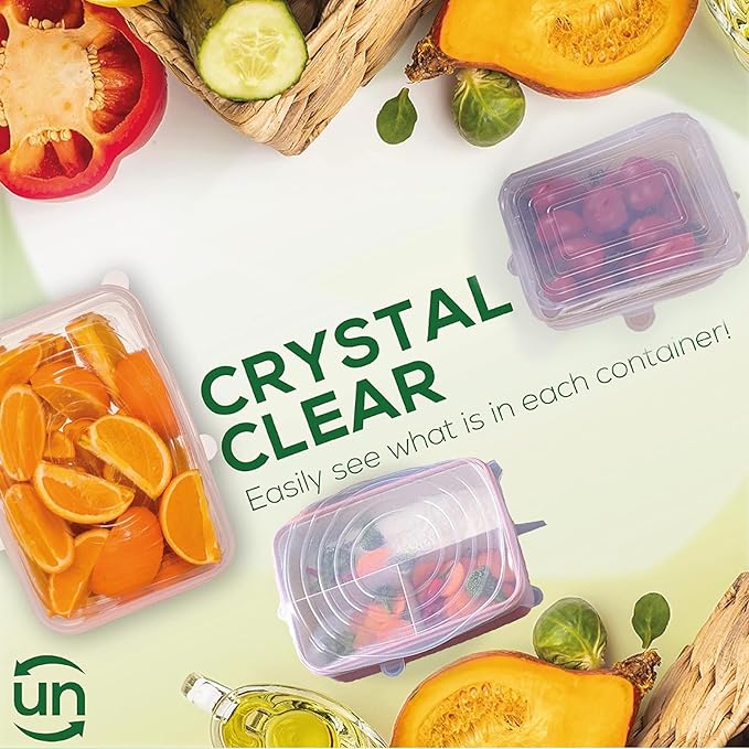 unwasted Reusable Silicone Lids (Variety Pack) – Upgrade Your Kitchen Gadgets with Our Rectangular Covers for Food Storage – Reusable Silicone Stretch Lids and Food Covers for Containers (Pack of 6)