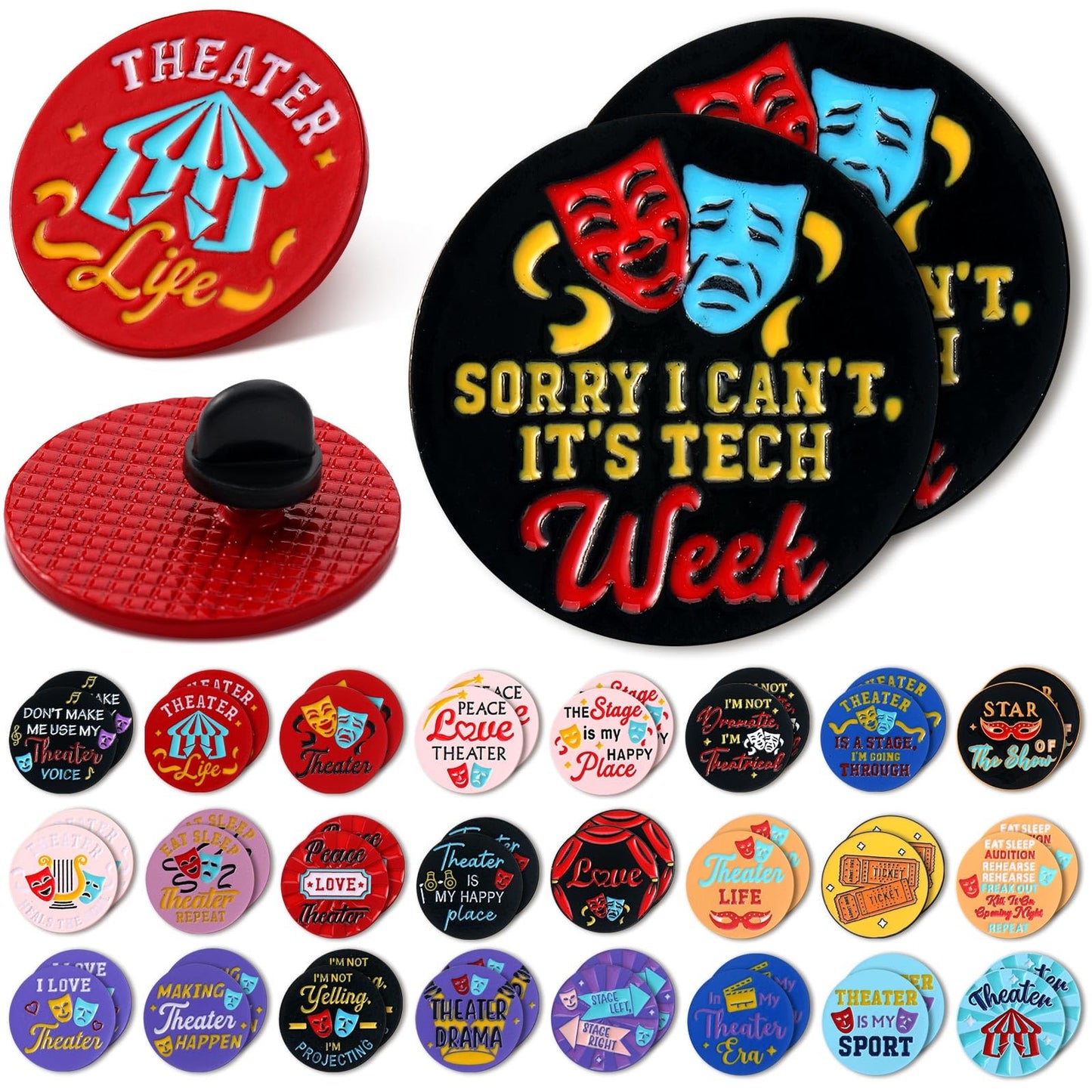 Huquary Theater Pins Bulk Musical Theater Gifts Broadway Comedy Tragedy Mask Enamel Pins Charms Performance Award Theater Lapel Badge for Drama Lovers Events Groups Party Favors(25 Pcs,Theater Theme)
