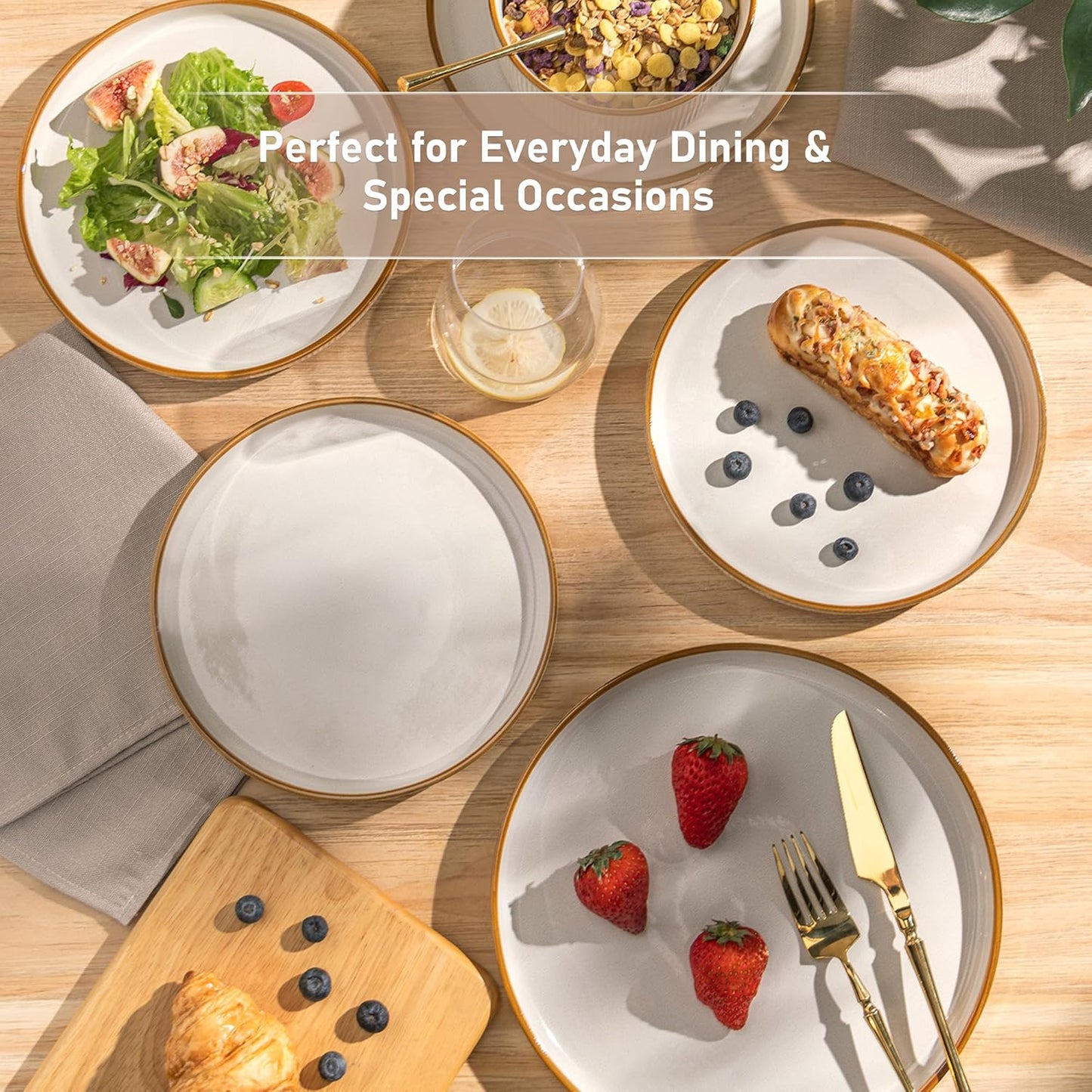 GBHOME Stoneware Dinnerware Sets for 8, Round Reactive Glaze Ceramic Plates and Bowls Set, Highly Scratch Resistant | Dishwasher & Microwave Safe Set，Service for 8（24pcs)