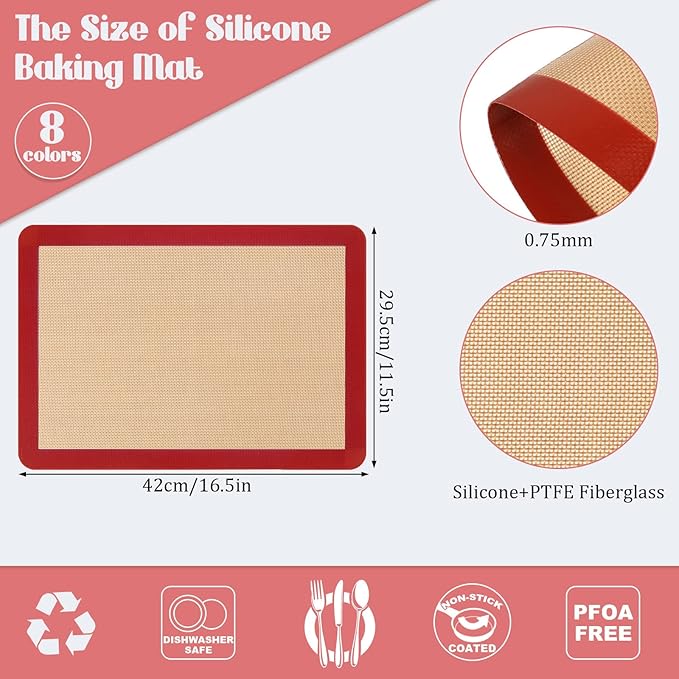 Nuanchu 8 Pieces Silicone Baking Mat Non-stick Silicone Baking Half Sheet 16.5'' x 11.6'' Silicones Cookie Sheet Easy Clean Oven Cookie Liner for Oven Making, Macaroon, Bread Pastry(Multi Color)